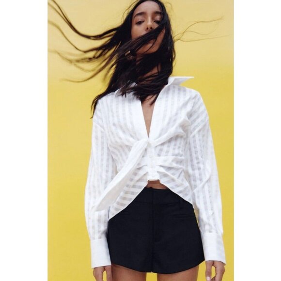 Zara White Long Sleeve Blouse - Picture 1 of 6